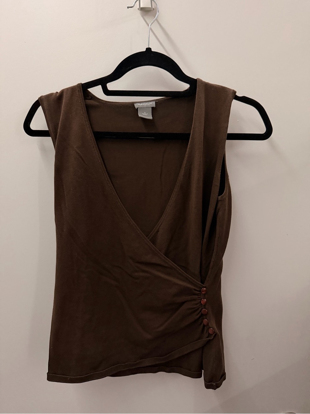 Ann Taylor Brown One-Shoulder Wrap Tank